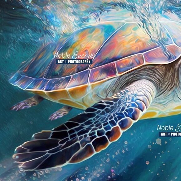 20x30 Sea Turtle Watercolor Oil Painting Wall Art Print - Picture 5 of 7